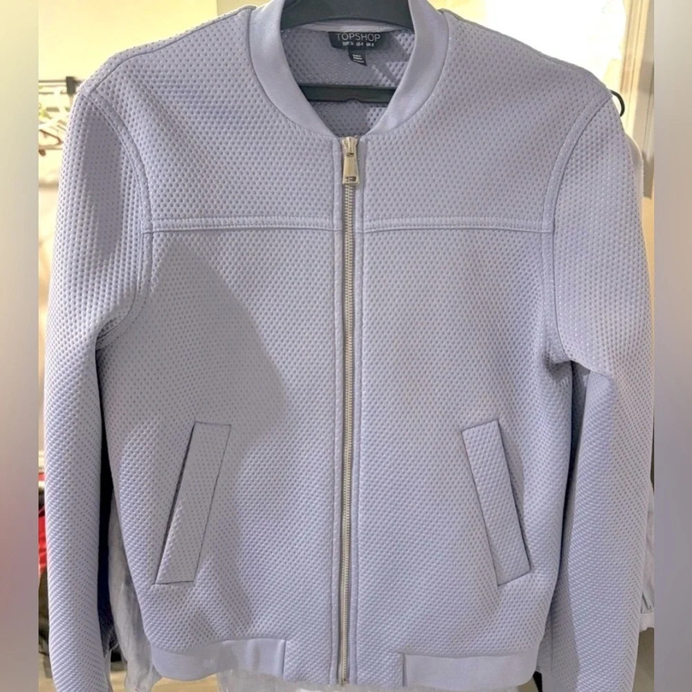 Topshop ‘Airtex’ Scuba Perforated Bomber track jacket lilac gray party street 4